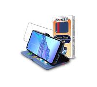 ebestStar - Coque pour Oppo A53S, A53, Etui Portefeuille Protection, Housse Pochette PU Cuir Porte Carte, Bleu Foncé/Rouge + Verre Trempé