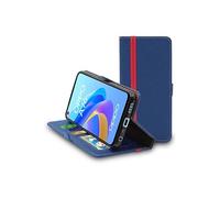 Etui Portefeuille pour Oppo A76 PU Cuir Porte-Cartes Support Stand, Bleu Foncé / Rouge