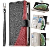 Étui Portefeuille pour Oppo A9 2020/A5 2020, emplacements pour Cartes, Fermeture magnétique, Poche zippée, Coque pour Oppo A9 2020/A5 2020-Noir