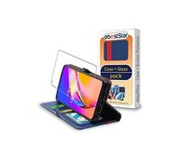 Etui Portefeuille pour Oppo A94 5G PU Cuir Porte-Cartes Support Stand, Bleu Foncé / Rouge + Film VERRE Trempé