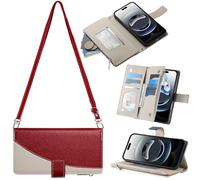Étui Portefeuille pour Oppo Reno 6Pro, Porte-Monnaie avec emplacements pour Cartes de crédit, bandoulière, lanière, Fermeture éclair, Protection-Rouge