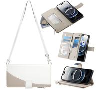 Étui Portefeuille pour Oppo Reno 9 5G/9 Pro 5G, Porte-Monnaie avec emplacements pour Cartes de crédit, bandoulière, lanière, Fermeture éclair, Protection-Blanc