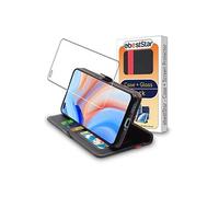 Etui Portefeuille pour Oppo Reno4 5G PU Cuir Porte-Cartes Support Stand, Noir / Rouge + Film VERRE Trempé