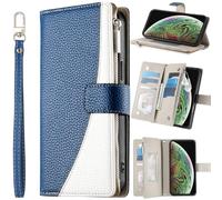 Étui Portefeuille pour Oppo Reno4 Lite, emplacements pour Cartes, Fermeture magnétique, Poche zippée, Coque pour Oppo Reno4 Lite-Bleu-02