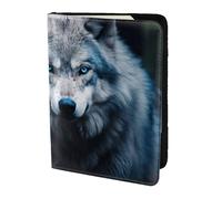 Étui portefeuille pour passeport avec imprimé Wolf1 aux yeux bleus