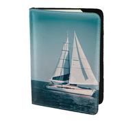Étui portefeuille pour passeport avec motif de bateau à voilier, pour cartes et documents