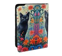 Étui portefeuille pour passeport avec motif de chat et fleurs pour cartes et documents, Noir , Taille unique