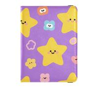 Étui portefeuille pour passeport en cuir avec étoiles violettes et jaunes pour les voyages, les vaccins, les femmes, ultra fin, Étoiles violettes jaunes mignonnes, 1 size