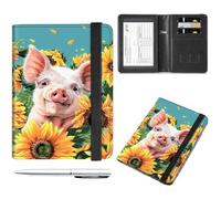 Étui portefeuille pour passeport et carte de vaccin, portefeuille de voyage avec blocage RFID, fente pour carte de vaccin pour homme et femme, Joli bébé cochon et tournesol