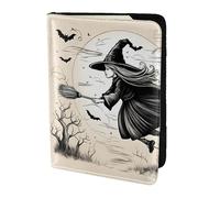 Étui portefeuille pour passeport Halloween sorcière volante pour cartes et documents