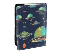 Étui portefeuille pour passeport imprimé planète univers pour cartes et documents, Noir , Taille unique