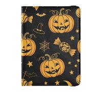 Étui portefeuille pour passeport - Motif citrouille d'Halloween - En cuir synthétique - Imperméable - Bloque les cartes RFID - Pour homme et femme