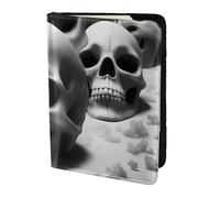Étui portefeuille pour passeport - Motif crânes noirs et blancs - Pour cartes et documents