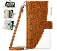 Étui Portefeuille pour Realme 13 Pro+, Porte-Monnaie avec emplacements pour Cartes de crédit, bandoulière, lanière, Fermeture éclair, Protection-Marron