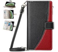 Étui Portefeuille pour Realme 13 Pro+, Porte-Monnaie avec emplacements pour Cartes de crédit, bandoulière, lanière, Fermeture éclair, Protection-Noir
