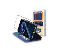 Etui Portefeuille pour Realme 9 Pro 5G PU Cuir Porte-Cartes Support Stand, Bleu Foncé / Rouge + Film VERRE Trempé