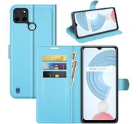 Étui Portefeuille Pour Realme C21y/C25y - Coque Flip En Simili Cuir Pu, Support Kickstand, Fermeture Magnétique, Emplacement Cartes, Bleu