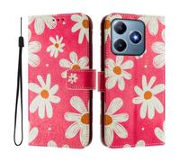 Étui portefeuille pour Realme C61 4G, 3 emplacements pour cartes, 1 fente pour espèces, cuir synthétique à rabat avec boucle magnétique, résistant aux chocs, compatible avec sans fil (marguerite rose)