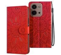 Étui Portefeuille pour Redmi 15C Motif Mandala avec Porte-cartes Rouge