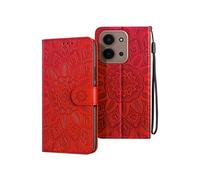 Avizar Étui Portefeuille pour Redmi 15C Motif Mandala avec Porte-cartes Rouge