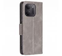 Étui Portefeuille pour Redmi 17C 5G Vintage avec Support Vidéo et Dragonne, Gris