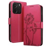 Étui Portefeuille pour Redmi Note 14 4G Premium Design Fleurs Papillon Rouge