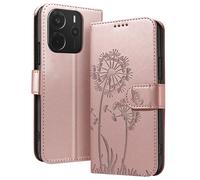 Zanaé Étui Portefeuille Redmi Note 14 4G – Similicuir Fleurs & Papillon – Rose Champagne