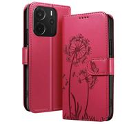 Étui Portefeuille pour Redmi Note 14 4G Premium Design Fleurs Papillon Zanaé Rouge