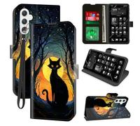 Étui portefeuille pour Samsung Galaxy A26 5G avec blocage RFID, 4 porte-cartes et béquille, dragonne, étui de protection à rabat magnétique en similicuir PU pour Galaxy A26, forêt mystérieuse chat
