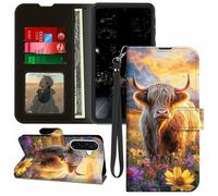 Étui portefeuille pour Samsung Galaxy A26-5G, support en similicuir à rabat avec porte-cartes - Protection intégrale pour Galaxy A26 5G, vache Highland