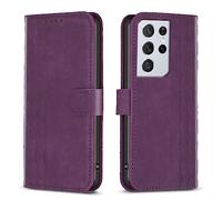 Étui portefeuille pour Samsung Galaxy S21 Ultra, étui portefeuille fin en similicuir PU à rabat magnétique [coque intérieure antichoc en TPU] avec porte-cartes et coque de protection antichoc (violet)