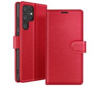 Étui Portefeuille pour Samsung Galaxy S22 Ultra Support et Languette Rouge