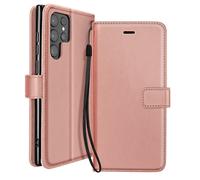 Etui Portefeuille pour Samsung Galaxy S23 Ultra avec Dragonne et Support Vidéo Rose gold