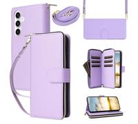 Étui portefeuille pour Samsung Galaxy S25 FE avec lanière réglable et dragonne, cuir synthétique durable, TPU, 9 emplacements pour cartes, fermeture magnétique, béquille, protection complète antichoc