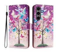 Étui portefeuille pour Samsung Galaxy S25 Ultra, étui à rabat en cuir avec béquille, boucle magnétique, anti-choc, compatible avec le chargement sans fil (Samsung Galaxy S25 Plus, papillon coloré)