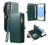 Étui portefeuille pour Samsung Galaxy S26 FE 5G avec protection d'écran, porte-cartes en similicuir avec fermeture éclair et dragonne, pour S 26 EF S26FE 26S 26FE SM-S741U, vert foncé