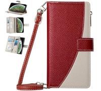 Étui Portefeuille pour Sharp Aquos Wish 3/737, Porte-Monnaie avec emplacements pour Cartes de crédit, bandoulière, lanière, Fermeture éclair, Protection-Rouge