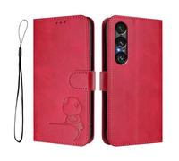 Étui portefeuille pour Sony Xperia 1 VII (septième génération), en cuir synthétique, blocage RFID, emplacements pour cartes, béquille et résistant aux chocs, rose rouge