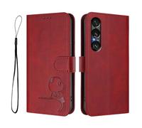Étui portefeuille pour Sony Xperia 1 VII (septième génération), en cuir synthétique, blocage RFID, emplacements pour cartes, béquille et résistant aux chocs, rouge vin