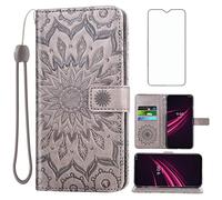 Étui portefeuille pour T-Mobile Revvl 6 Pro 5G 2022 avec protecteur d'écran en verre trempé et étui à rabat fin en cuir avec support pour cartes Tmobile Revel Tmo Revell T Mobile Rebel 6pro TCL TMAF035G Gris