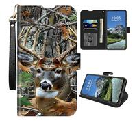 Étui portefeuille pour UMIDIGI A13/A13 Pro 4G/A13S avec porte-cartes de crédit et dragonne, coque de protection magnétique antichoc en cuir synthétique, motif cerf camouflage de chasse