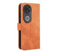 Étui Portefeuille pour Vivo V50 5G Effet Cuir de Velours avec Support Marron