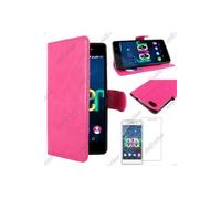 Etui Portefeuille pour Wiko Fever SE Special Edition PU Cuir Porte-Cartes Support Stand, Rose + Film VERRE Trempé