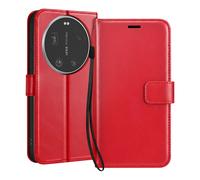 Etui Portefeuille pour Xiaomi 17 Ultra avec Dragonne et Fonction Support Rouge