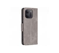 Etui Portefeuille pour Xiaomi Redmi 17C 5G Vintage avec Support Vidéo et Dragonne Gris