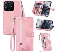 Étui Portefeuille Pour Xiaomi Redmi Note 14 5g 6,67'' ¿ Coque Cuir Pu Antichoc Et Tpu, Porte¿Cartes, Poche Zippée, Béquille, Fermeture Magnétique Motif Fleur (Rose)