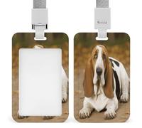 Étui portefeuille robuste en plastique avec fenêtre transparente pour badge d'identité basset hound