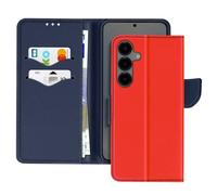 Étui Portefeuille - Samsung - Galaxy S25 Plus - Cuir Saffiano - Bleu/Rouge - Protection intégrale