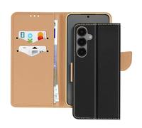 Etui pour Samsung Galaxy S25 Plus Portefeuille Cuir Saffiano Fancy Noir / Or