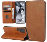 Étui Portefeuille Samsung Galaxy S25 Ultra 5g En Cuir Pu Antichoc Avec Fentes Cartes, Fermeture Magnétique Et Support - Marron